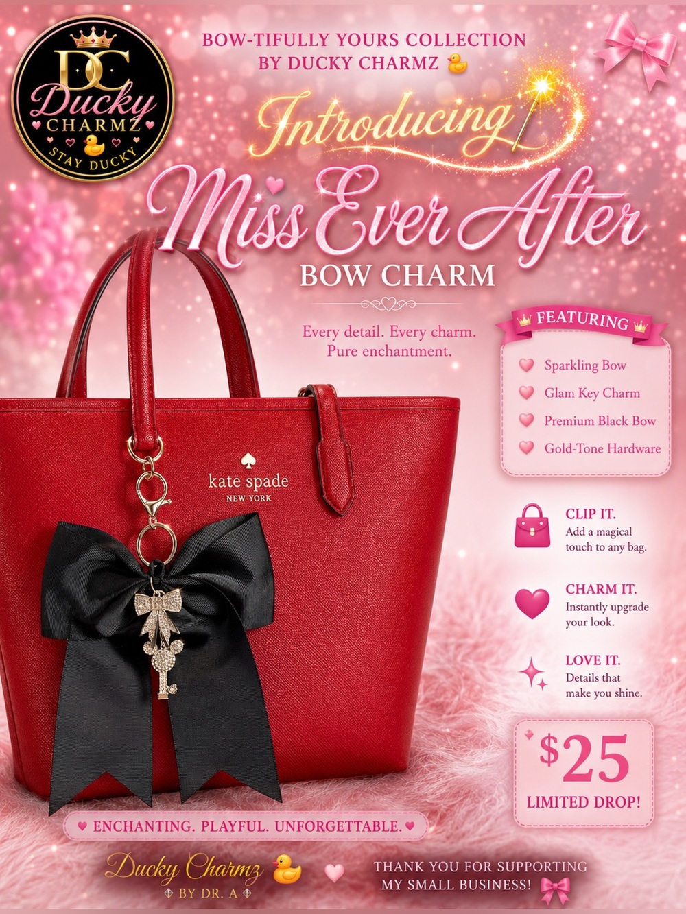 🖤 NEW! Miss Ever After Bow Charm 🗝️✨ Limited Edition l• One of a Kind